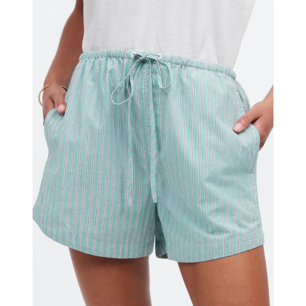 Madewell 100% Cotton Pull On Shorts Teal / Blue / White Stripe Womens Size Large